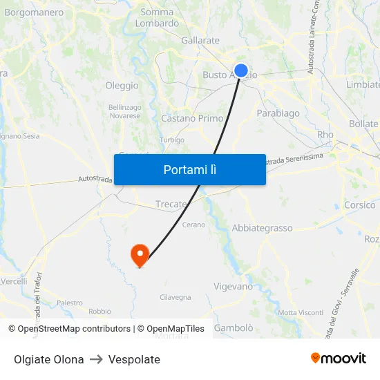 Olgiate Olona to Vespolate map