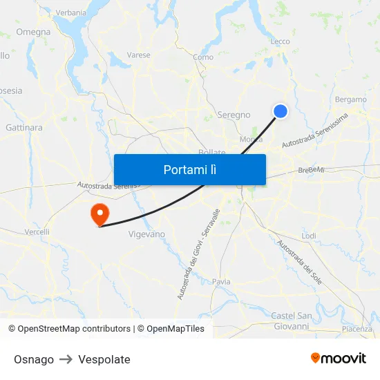 Osnago to Vespolate map