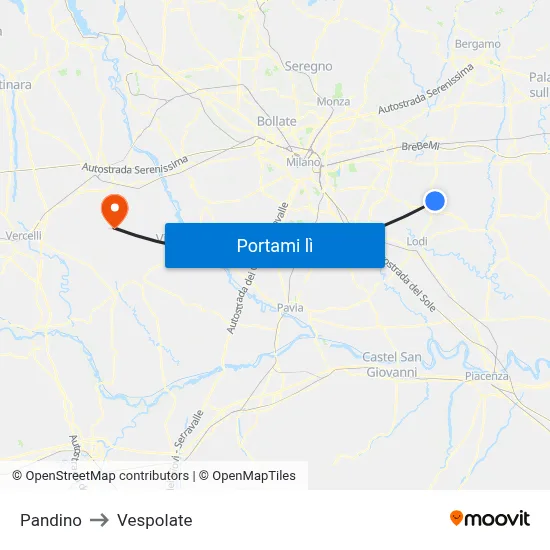 Pandino to Vespolate map