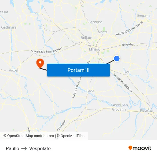 Paullo to Vespolate map