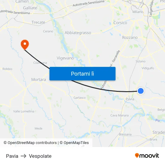Pavia to Vespolate map