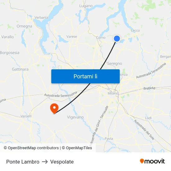 Ponte Lambro to Vespolate map