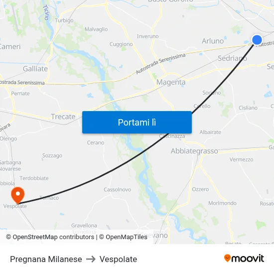 Pregnana Milanese to Vespolate map