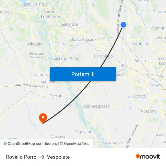 Rovello Porro to Vespolate map