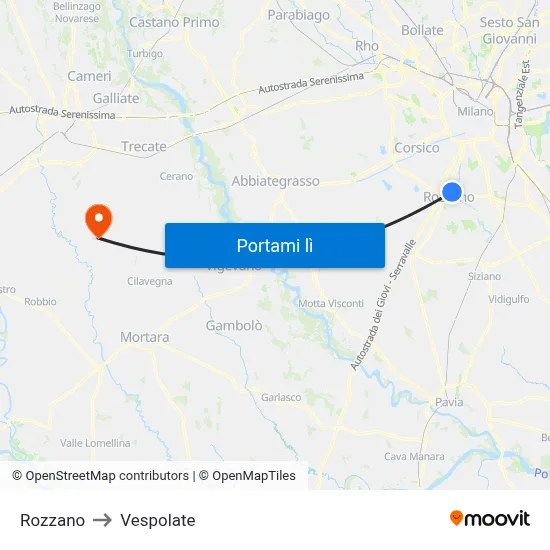Rozzano to Vespolate map