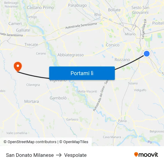 San Donato Milanese to Vespolate map