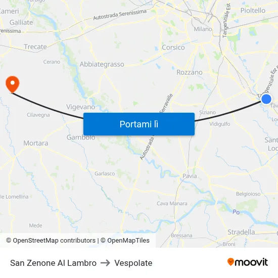 San Zenone Al Lambro to Vespolate map