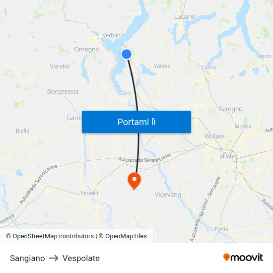 Sangiano to Vespolate map