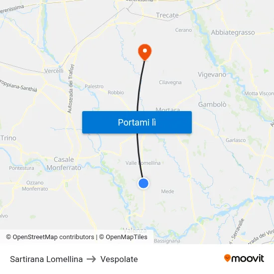 Sartirana Lomellina to Vespolate map