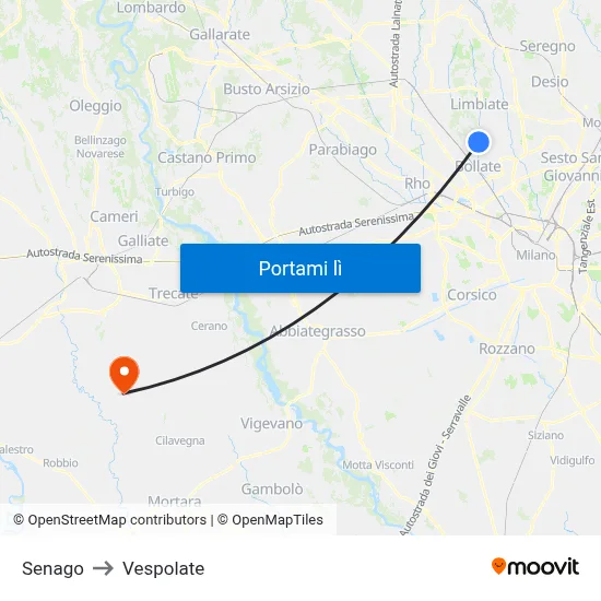 Senago to Vespolate map