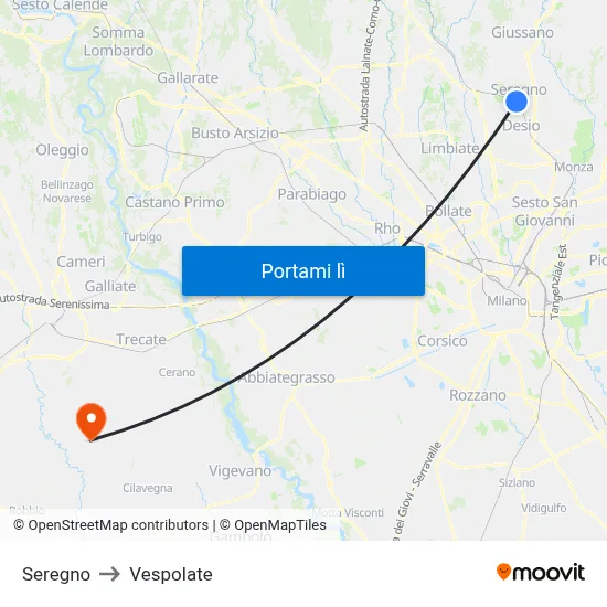 Seregno to Vespolate map