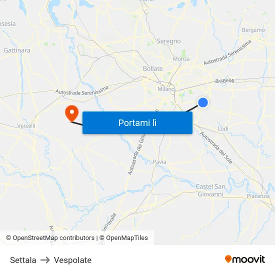 Settala to Vespolate map