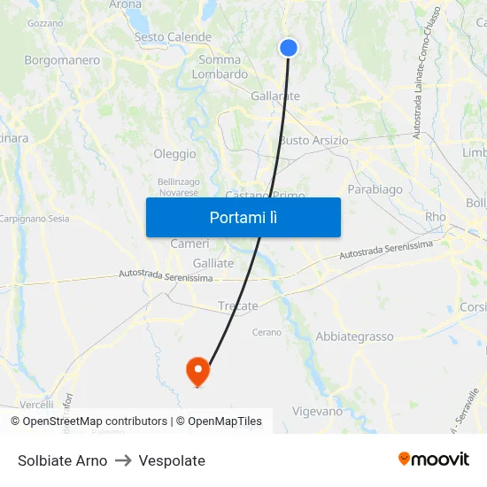 Solbiate Arno to Vespolate map