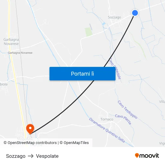 Sozzago to Vespolate map
