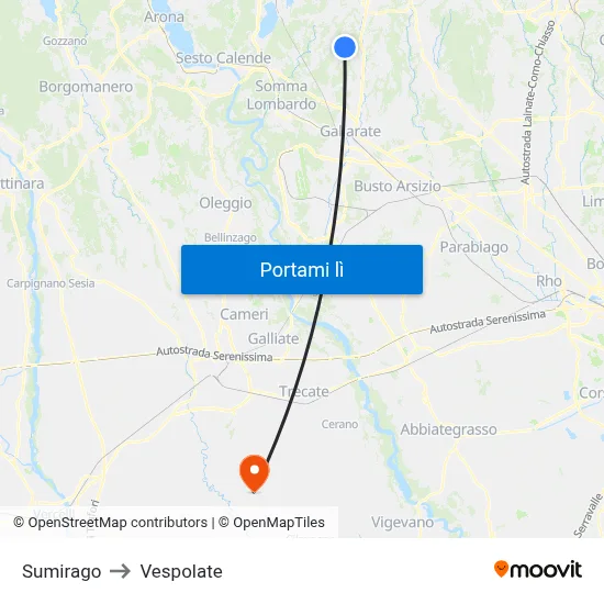 Sumirago to Vespolate map