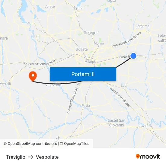 Treviglio to Vespolate map