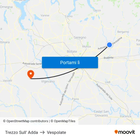 Trezzo Sull' Adda to Vespolate map