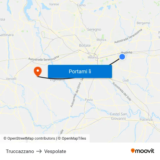 Truccazzano to Vespolate map