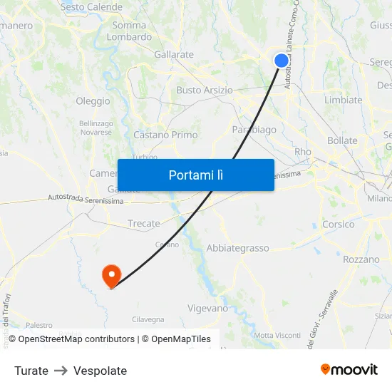 Turate to Vespolate map
