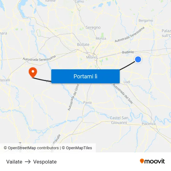 Vailate to Vespolate map