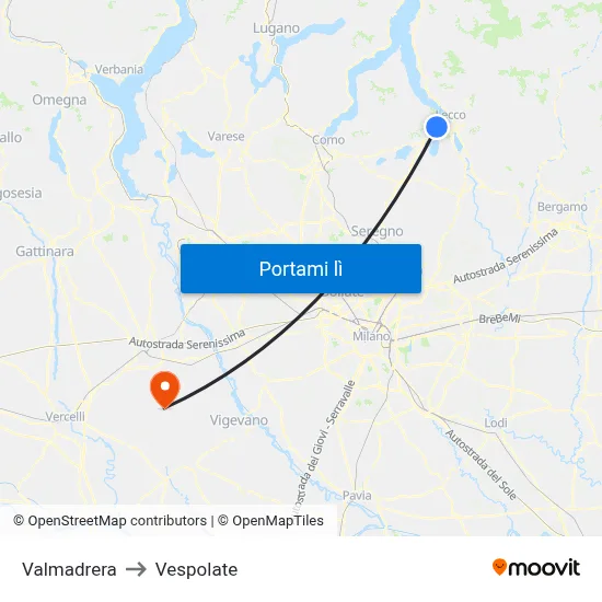 Valmadrera to Vespolate map