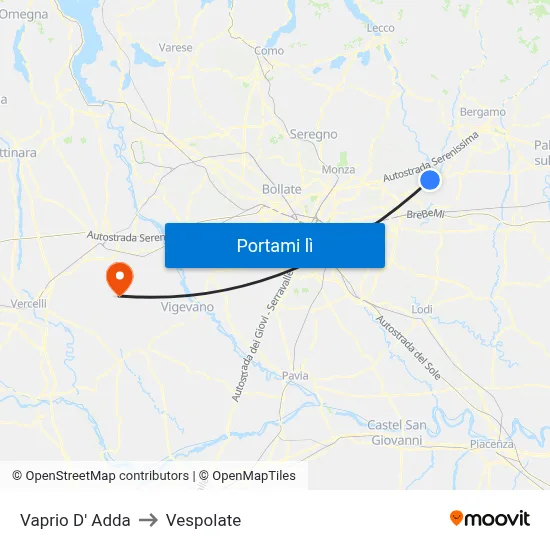 Vaprio D' Adda to Vespolate map