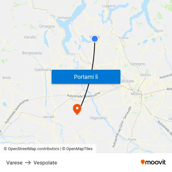 Varese to Vespolate map
