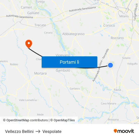Vellezzo Bellini to Vespolate map
