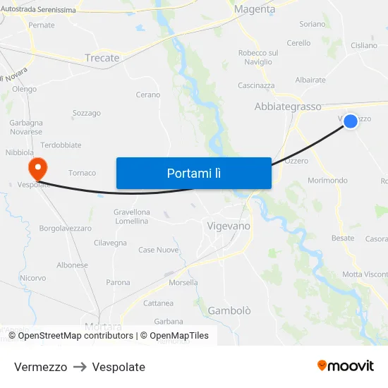 Vermezzo to Vespolate map