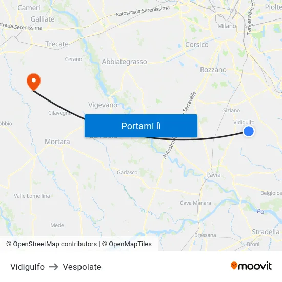 Vidigulfo to Vespolate map