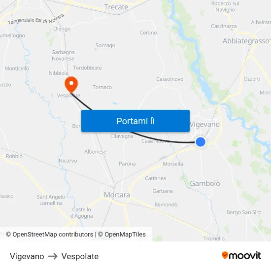 Vigevano to Vespolate map