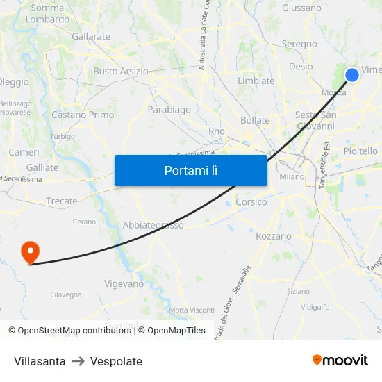 Villasanta to Vespolate map