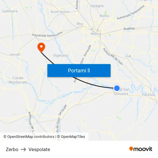 Zerbo to Vespolate map