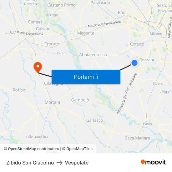 Zibido San Giacomo to Vespolate map