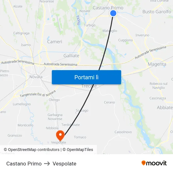 Castano Primo to Vespolate map