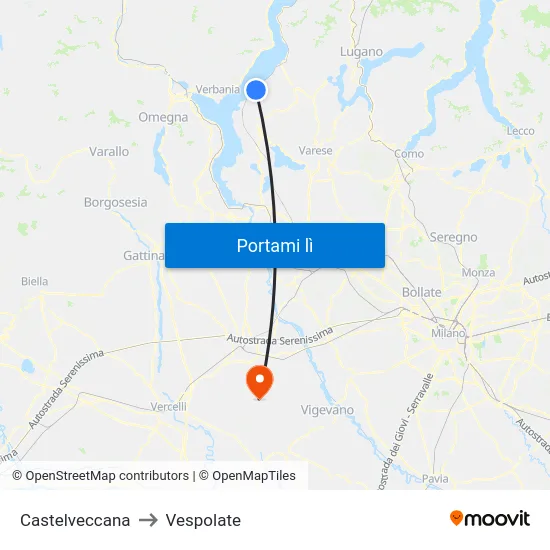 Castelveccana to Vespolate map