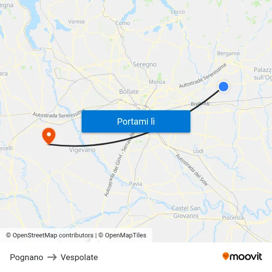 Pognano to Vespolate map