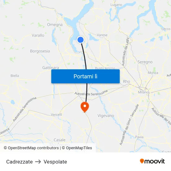 Cadrezzate to Vespolate map
