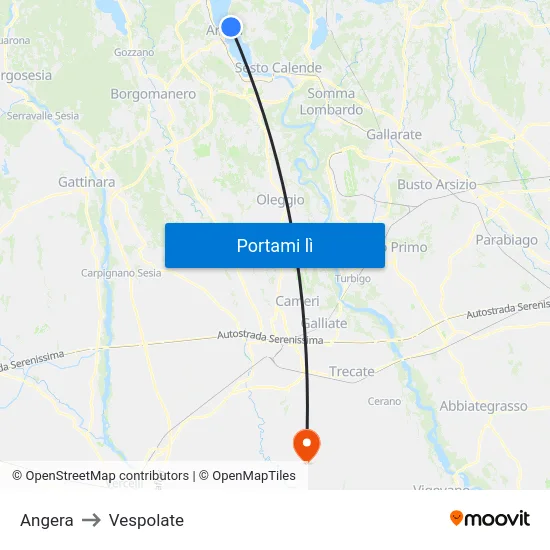 Angera to Vespolate map