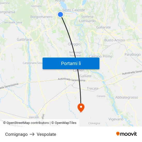 Comignago to Vespolate map