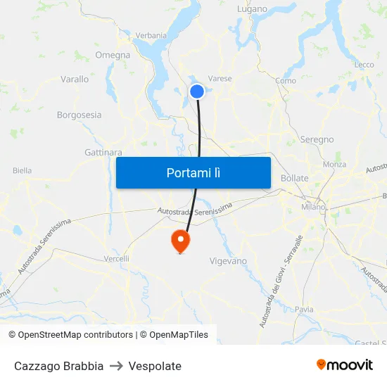 Cazzago Brabbia to Vespolate map