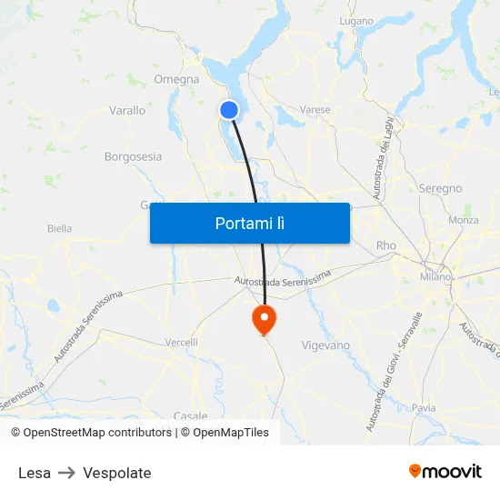 Lesa to Vespolate map
