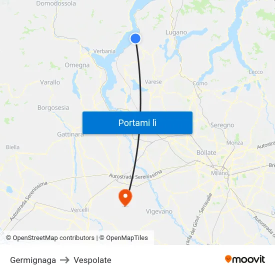 Germignaga to Vespolate map