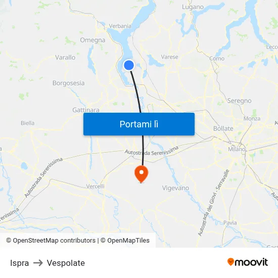 Ispra to Vespolate map