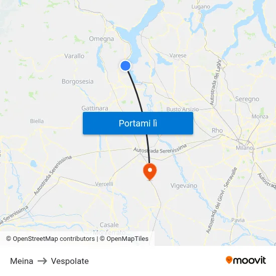 Meina to Vespolate map
