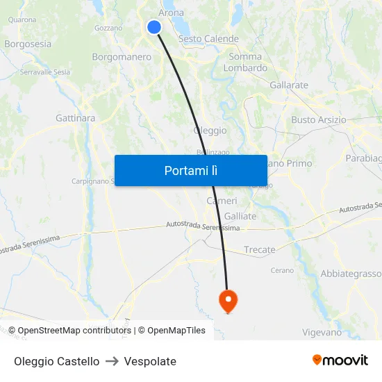 Oleggio Castello to Vespolate map
