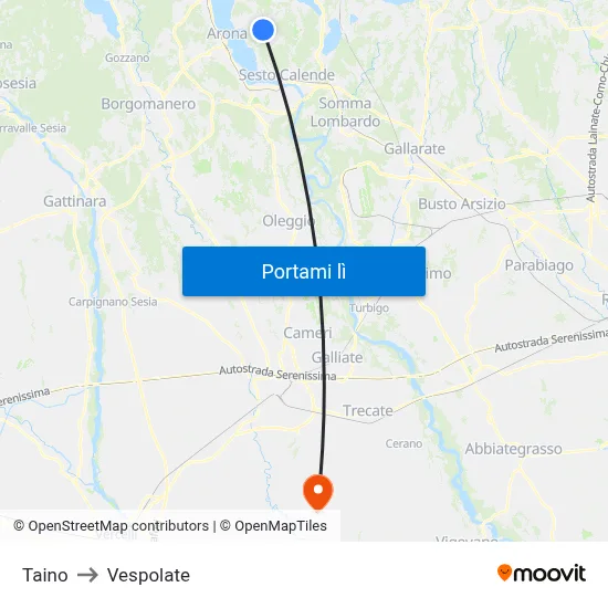 Taino to Vespolate map