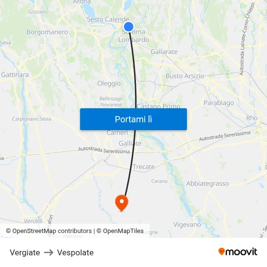 Vergiate to Vespolate map