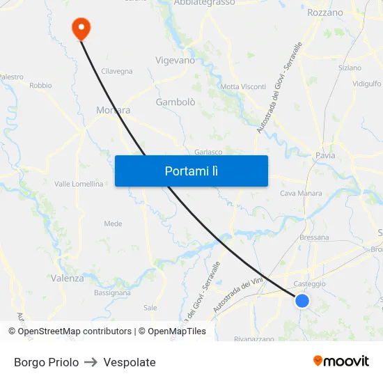 Borgo Priolo to Vespolate map