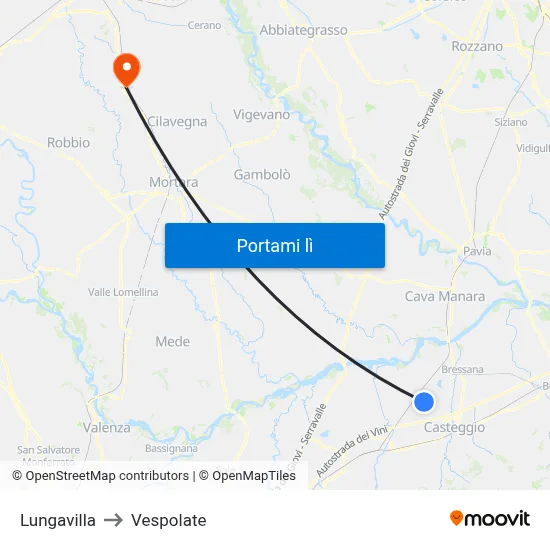 Lungavilla to Vespolate map